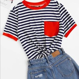 Stripped tee with red pocket